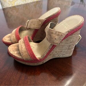 Stuart Weitzman Cork Wedge Sandals Size 7 M Pink Excellent Condition